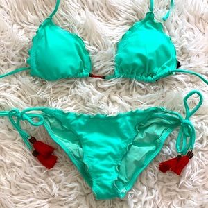 Aqua, Never worn bikini with tie detail and fringe